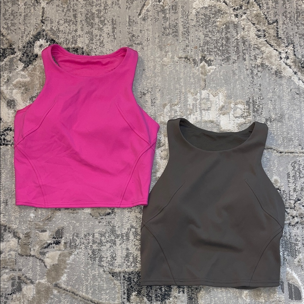 lululemon athletica High-Neck Cropped Tank — Hot Pink & Green